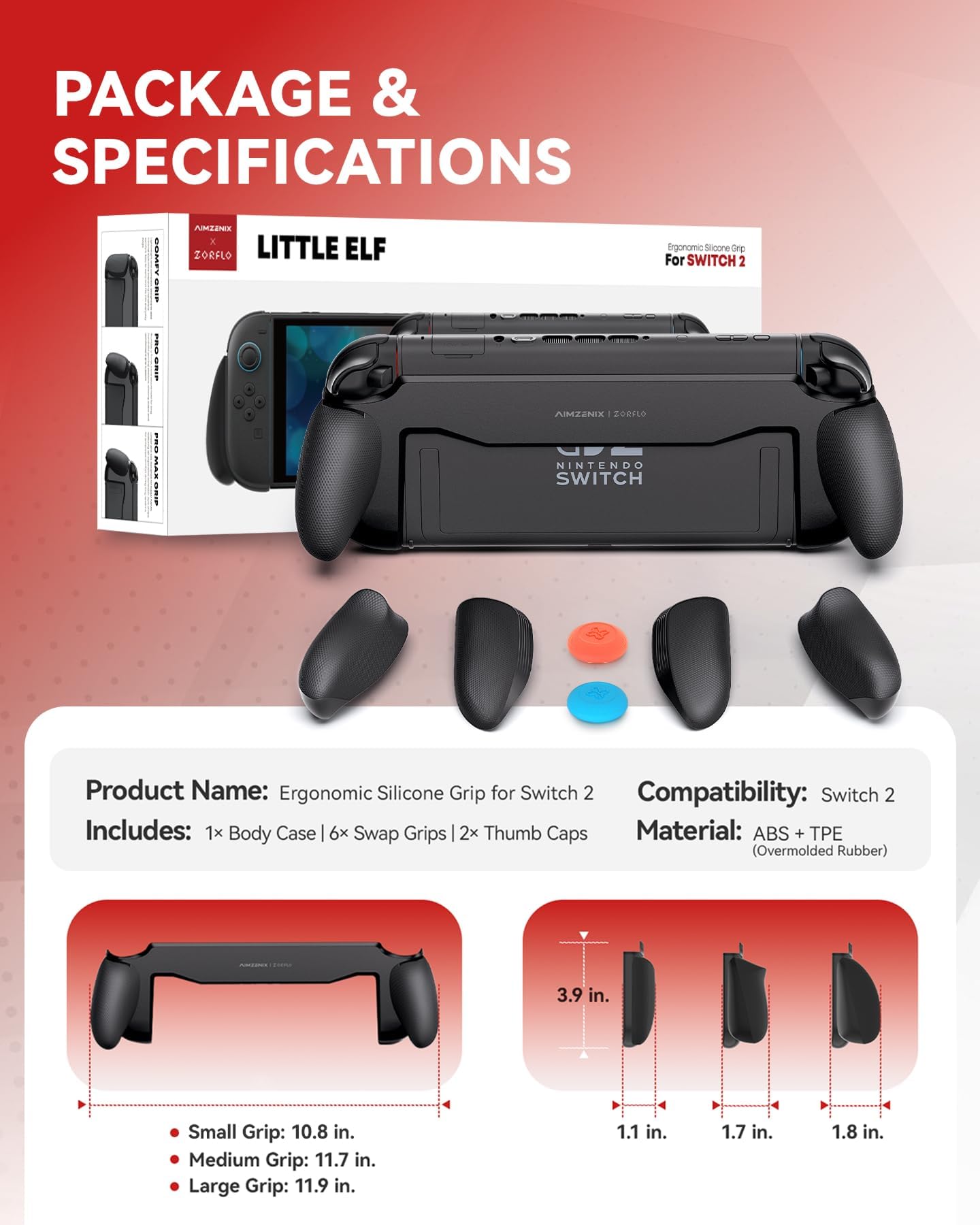 AIMZENIX Ergonomic Silicone Grip for Nintendo Switch 2, Non-Slip